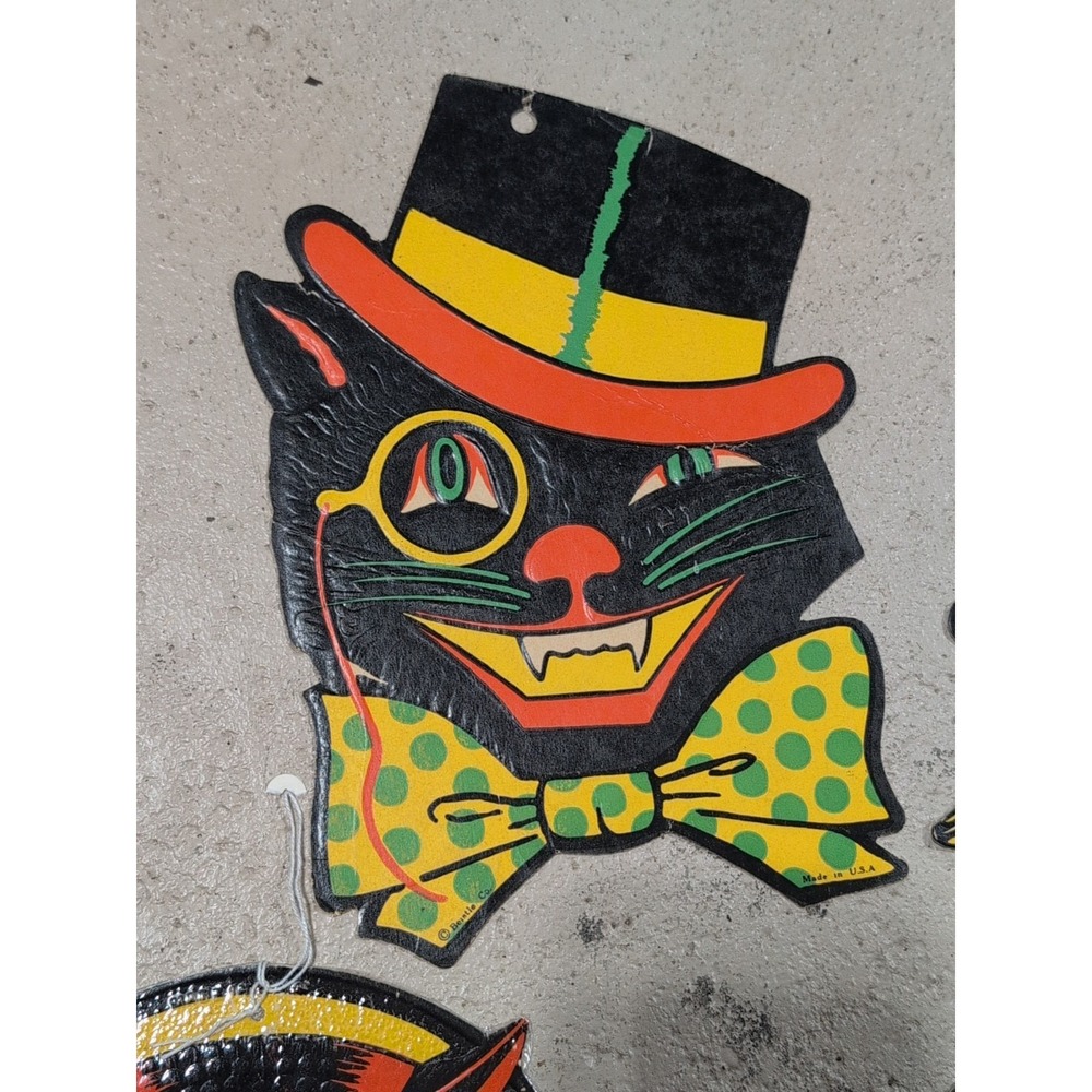 4 Vtg 1940s H E Luhrs Halloween Black Cat Witch Pumpkin Owl Diecut Made In USA - Picture 5 of 5